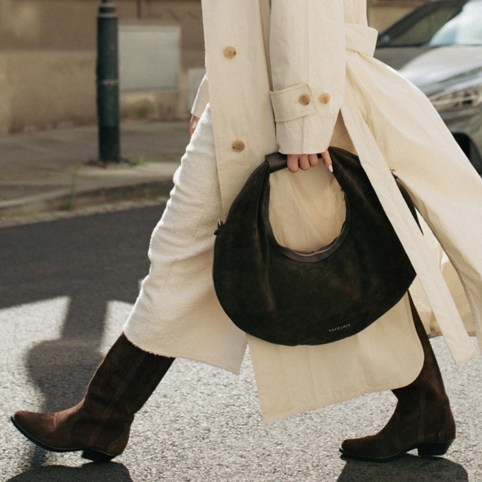 Okrągła torebka ze zamszu - TOSCANIO G89 BRĄZOWA