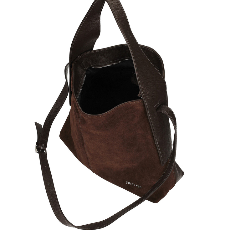 Zamszowa torebka damska - TOSCANIO G39 CIEMNY BRĄZ