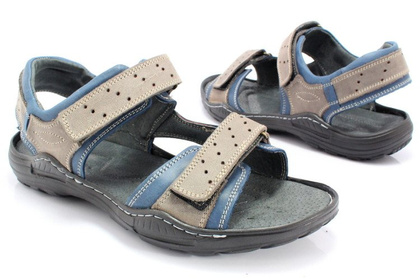 Męskie skórzane sandały - KENT 295 SZARO NIEBIESKIE