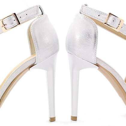 Sandały na szpilce - TYMOTEO LATINO SREBRNY PRZYCIERANY