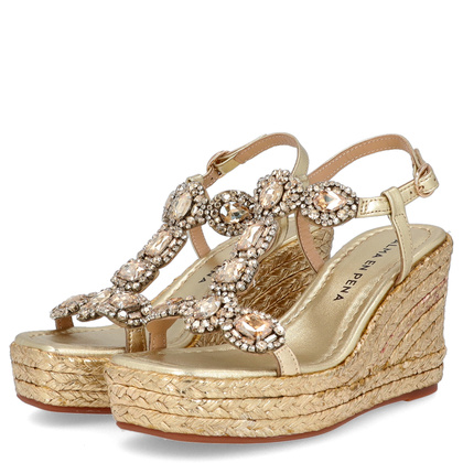Hiszpańskie sandały na koturnie - ALMA EN PENA V251270 ZŁOTE