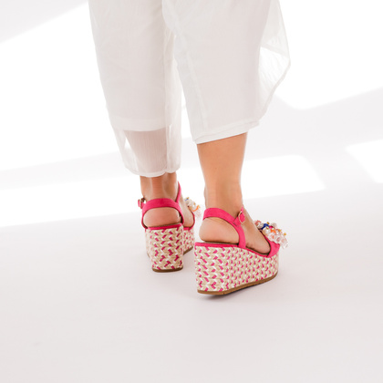 Modne sandały na koturnie - SCAVIOLA S-398 FUKSJA