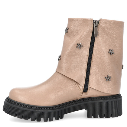 Skórzane botki z wywijaną cholewką - TYMOTEO G1068 BEŻOWE