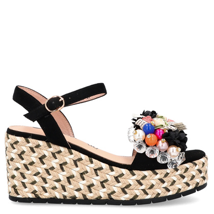 Modne sandały na koturnie - SCAVIOLA S-395 CZARNE