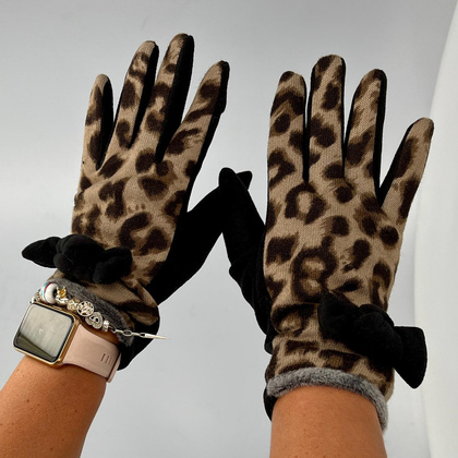 Rękawiczki damskie panterka - TYMOTEO LOVE R06 CZARNE