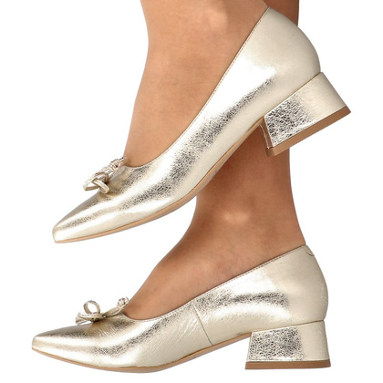 Czółenka na niskim obcasie - KOTYL 9925 ZŁOTY LICO