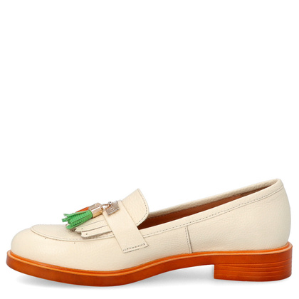 Skórzane mokasyny na kontrastowej podeszwie - TYMOTEO A1002 BEŻ+POMARAŃCZ
