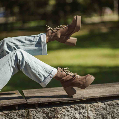 Sznurowane botki ze skóry - KARINO 5323 BRĄZOWE