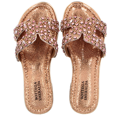 Eleganckie klapki ze skóry - BOTTEGA SMERALDA 296AAQ RÓŻOWE ZŁOTO