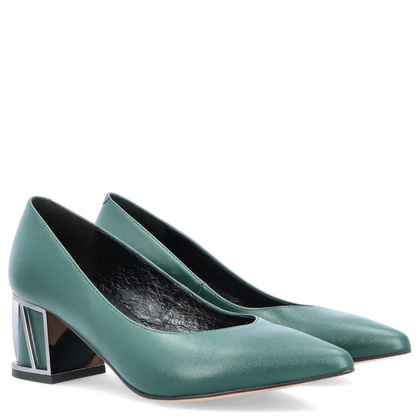 Skórzane czółenka w szpic - KOTYL 5435 ZIELONE