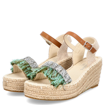 Hiszpańskie sandały na koturnie - SIMÓ SASTRE SS22/BX9232/VE BEŻOWO ZIELONE