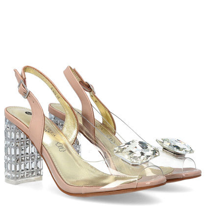 Transparentne sandały na zdobnym obcasie - SCAVIOLA S-233 BEŻOWE