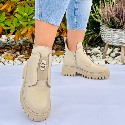 Botki na grubszym spodzie - LEMAR 60451 BEŻOWE