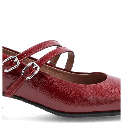 Skórzane czółenka z paskami - WONDERS D-1901 BORDOWE