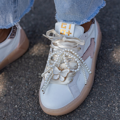 Sneakersy skórzane z ozdobami - GIO+ BLUE100 BIAŁE