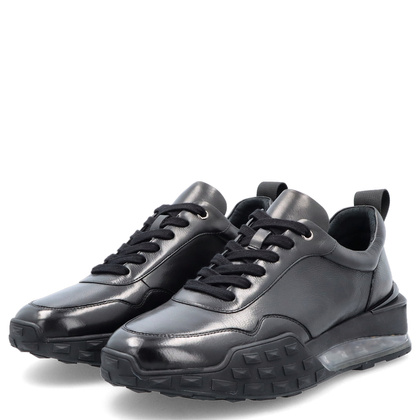 Sznurowane sneakersy męskie ze skóry - JOHN DOUBARE QA558U-W15-P742 CZARNE