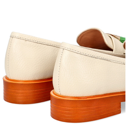 Skórzane mokasyny na kontrastowej podeszwie - TYMOTEO A1002 BEŻ+POMARAŃCZ