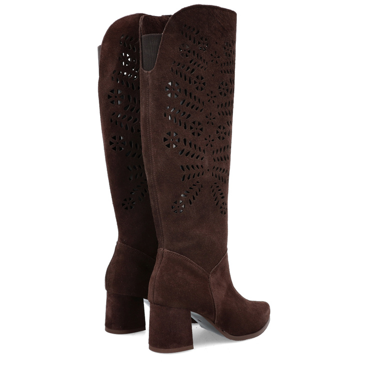 Stylowe ażurowe kozaki - TYMOTEO L1001 CZEKOLADOWE