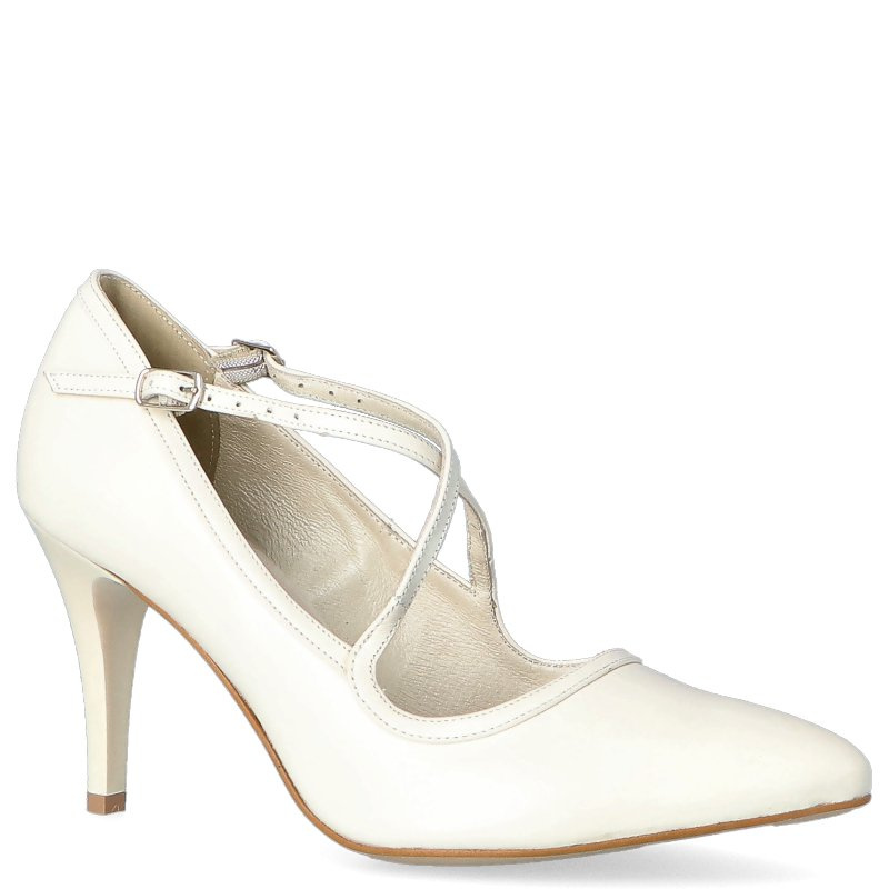 Ślubne szpilki z paskami - TYMOTEO BARA PERŁOWE ECRU