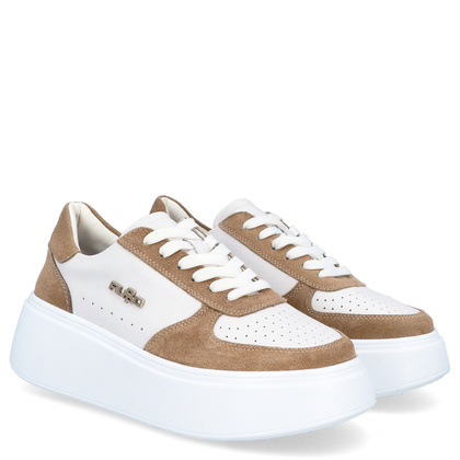 Skórzane sneakersy damskie - FILIPPO DP6047/24 BIAŁO-BEŻOWE