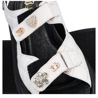 Sandały na rzep z ozdobami - TYMOTEO G1059 BIAŁE