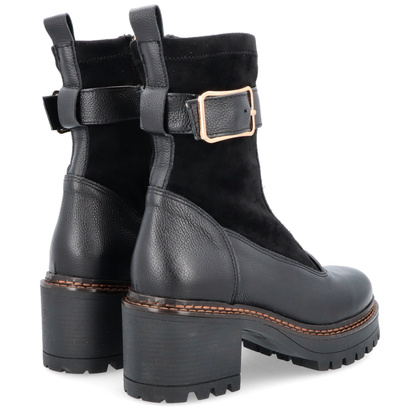 Skórzane botki na platformie - SIMEN 7197A CZARNY