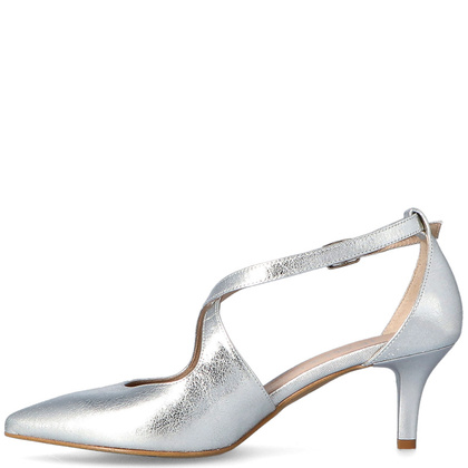 Buty ślubne na niskiej szpilce - KOTYL 5419 SREBRNE