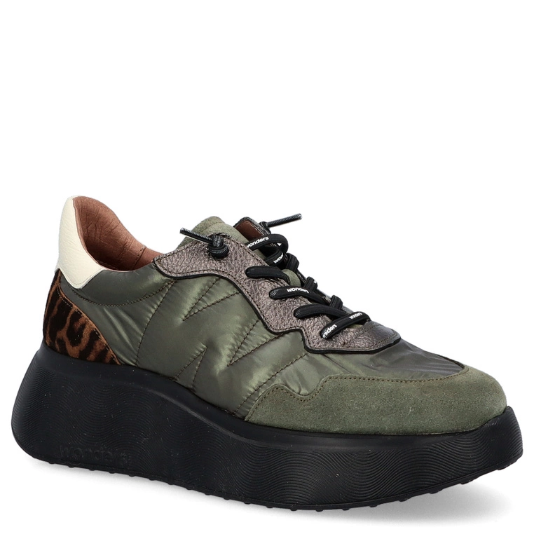 Lekkie sneakersy damskie - WONDERS A-3610 KHAKI