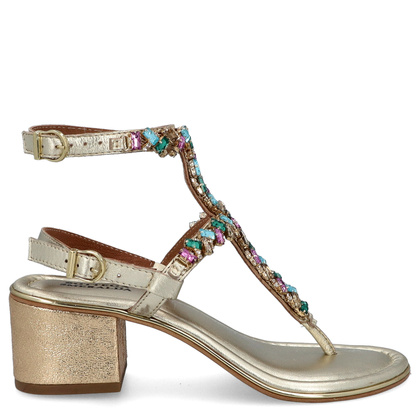 Zdobne sandały na obcasie - BOTTEGA SMERALDA 407CLC ZŁOTE