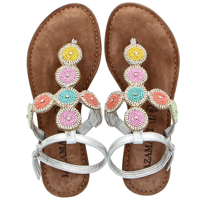 Skórzane sandały damskie - LAZAMANI LA75452 SREBRNE