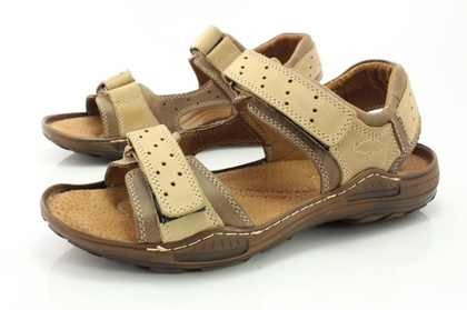 Męskie skórzane sandały - KENT 295 BRĄZOWE