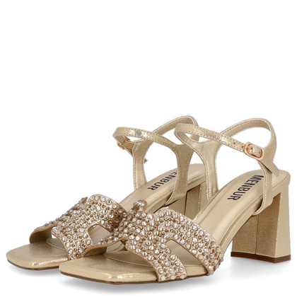 Błyszczące sandały na słupku - MENBUR 24745 ZŁOTE