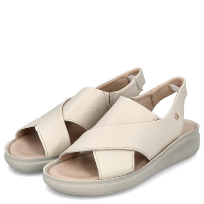 Wygodne skórzane sandały - LEMAR 40392 BEŻOWE