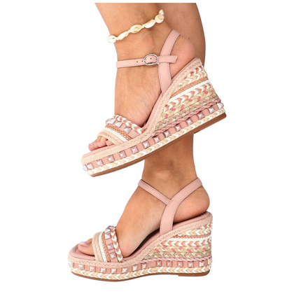 Sandałki na koturnie - ALMA EN PENA V22230 RÓŻOWE