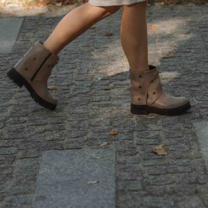 Skórzane botki z wywijaną cholewką - TYMOTEO G1068 BEŻOWE