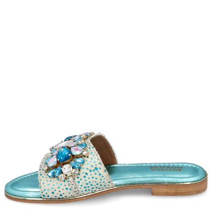 Zdobne klapki ze skóry - BOTTEGA SMERALDA 214WLD TURKUSOWE