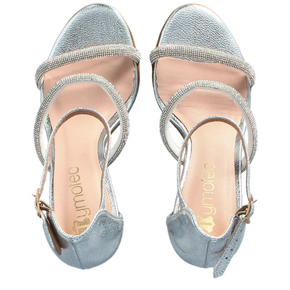 Eleganckie sandały ze skóry naturalnej - TYMOTEO L1035 SREBRNE