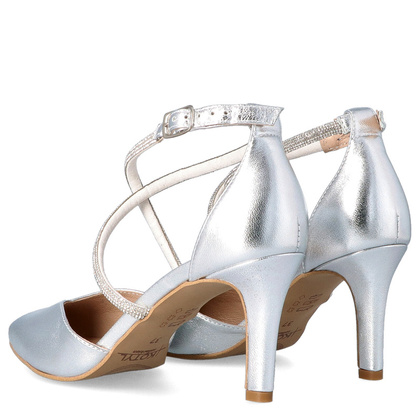 Ślubne szpilki z ozdobnymi paseczkami - KOTYL 3714 SREBRNE