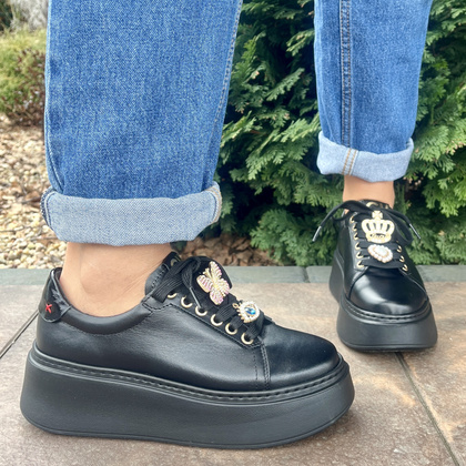 Sneakersy skórzane z ozdobami - CHEBELLO 4292 CZARNE