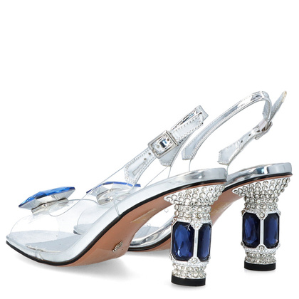 Sandały na efektownym obcasie - SCAVIOLA S-217 SREBRNO-SZAFIROWE