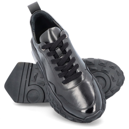 Sznurowane sneakersy męskie ze skóry - JOHN DOUBARE QA558U-W15-P742 CZARNE