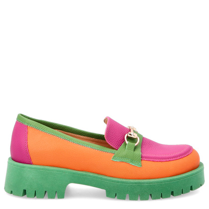 Kolorowe mokasyny ze skóry - TYMOTEO A1003 POMARAŃCZ ZIELEŃ RÓŻ