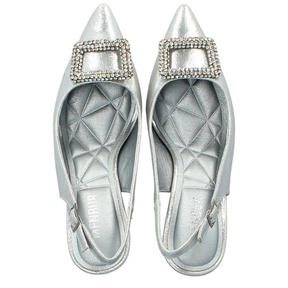 Szpilki bez pięty z ozdobą - MENBUR 25879 SREBRNE