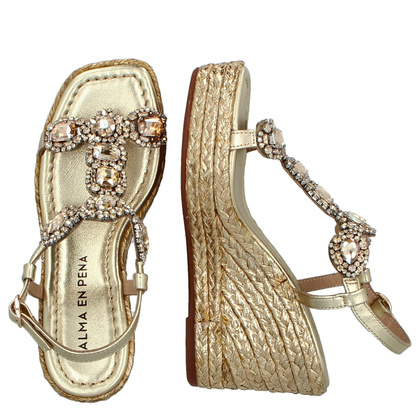 Hiszpańskie sandały na koturnie - ALMA EN PENA V251270 ZŁOTE