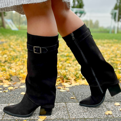 Wysokie kowbojki ze skóry - TYMOTEO G1071 CZARNE