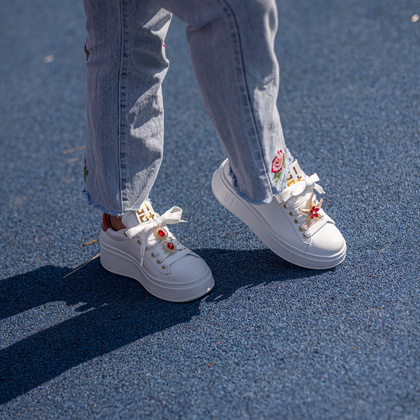 Sneakersy skórzane premium - GIO+ PIA300A BIAŁO-CZERWONE