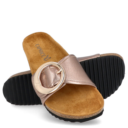 Skórzane klapki na korku - CAPRICE 9-27401-44 ZŁOTE