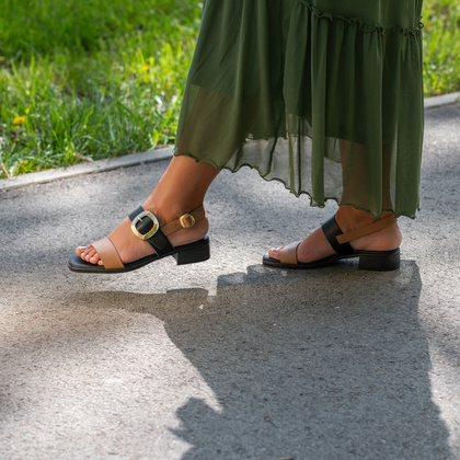 Eleganckie sandały ze skóry - OH! MY SANDALS 5609 CZARNO BRĄZOWE