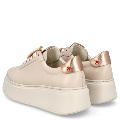 Sneakersy skórzane z ozdobą - CHEBELLO 4411 JASNY BEŻ