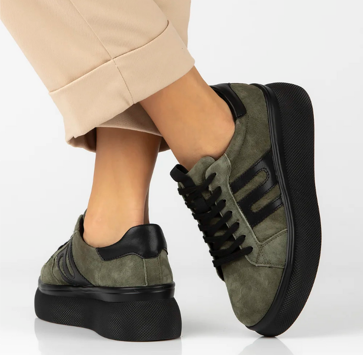 Skórzane sneakersy damskie - FILIPPO DP7175/25 KHAKI